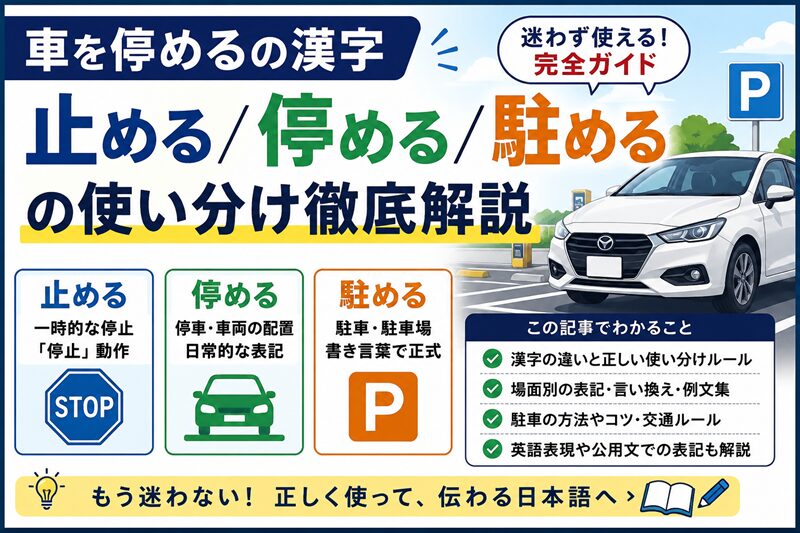 車を停めるの漢字、止める・停める・駐める